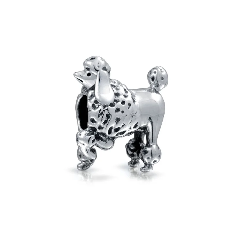 Ladies bracelets wear-resistant styles-Poodle Dog Bead Charm for Animal Lover European Bracelet .925 Sterling Silver