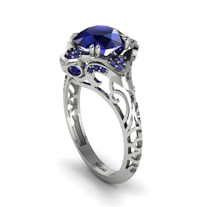 Ladies engagement rings small diamonds-Sapphire Ornate Filigree Engagement Ring - Evie No. 75