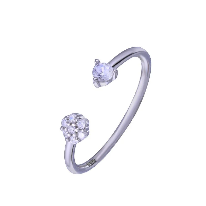 Ladies rings festive season designs-Rhodium Plated 925 Sterling Silver Flower with Clear CZ Ring - STR01149