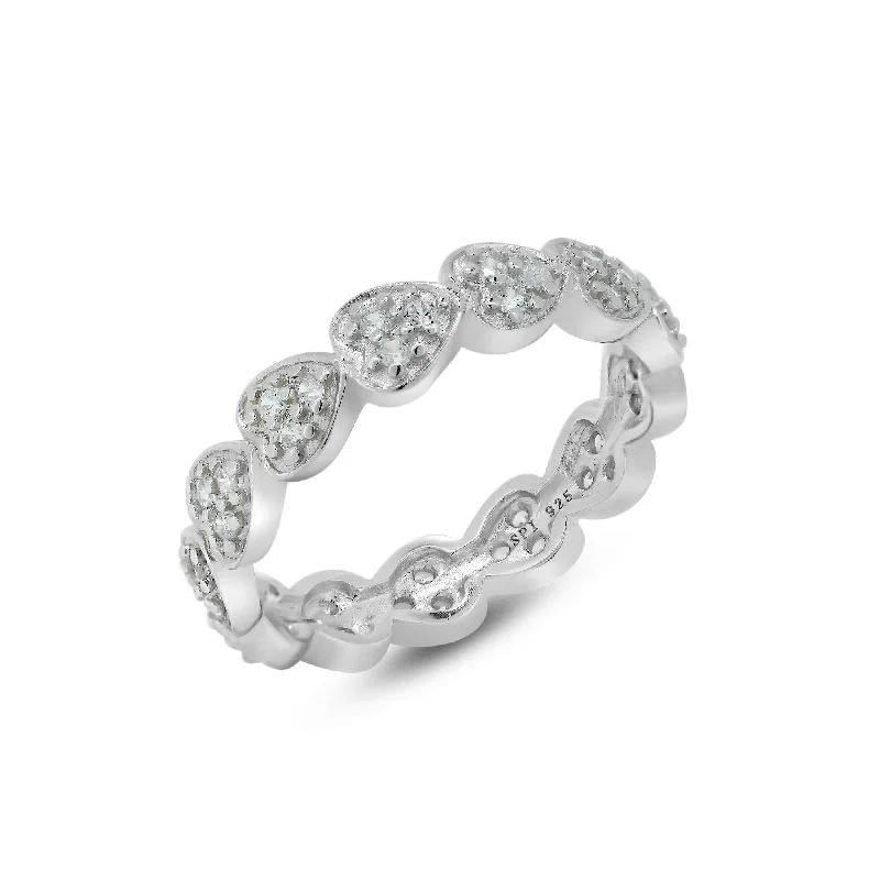 Ladies rings bold weight designs-Silver 925 Rhodium Plated CZ Stackable Eternity Heart Ring - STR00254