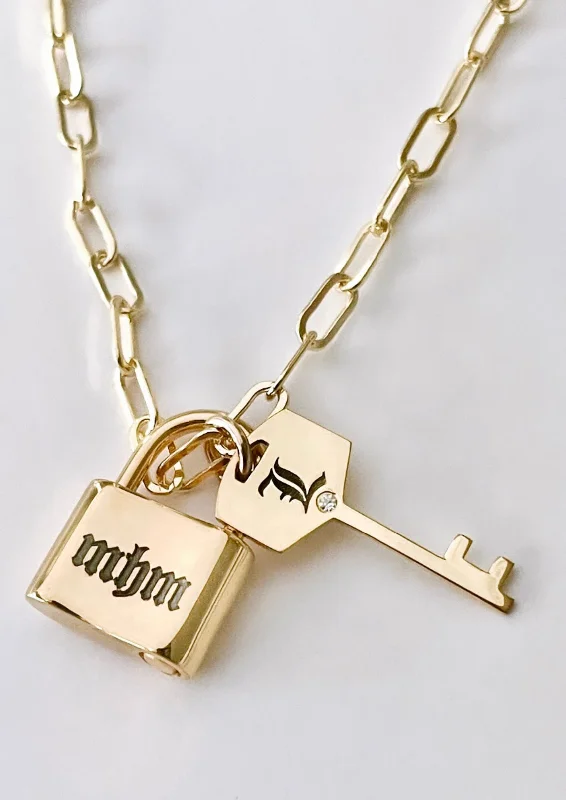 Ladies necklaces loose style necklaces-Sarah Personalized Lock and key Necklace