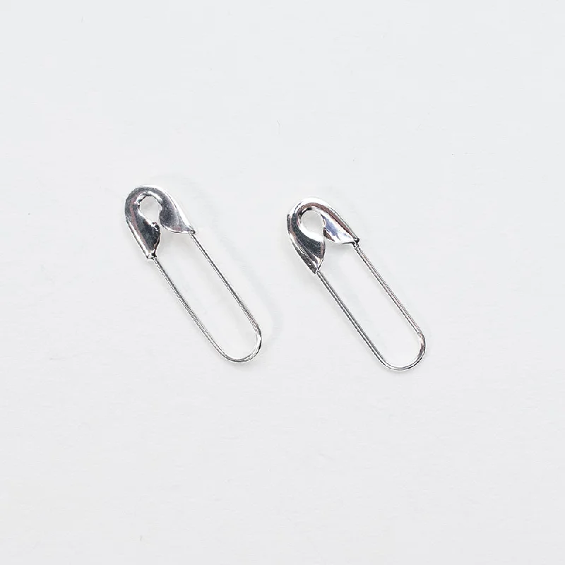 Ladies earrings minimalist trend picks-Silver Safety Pin Earrings