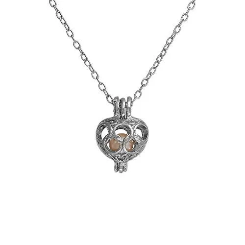 Ladies necklaces cross pendant accents-Sexy Sparkles Pearl and Hollow Heart Locket Necklace Silver Tone