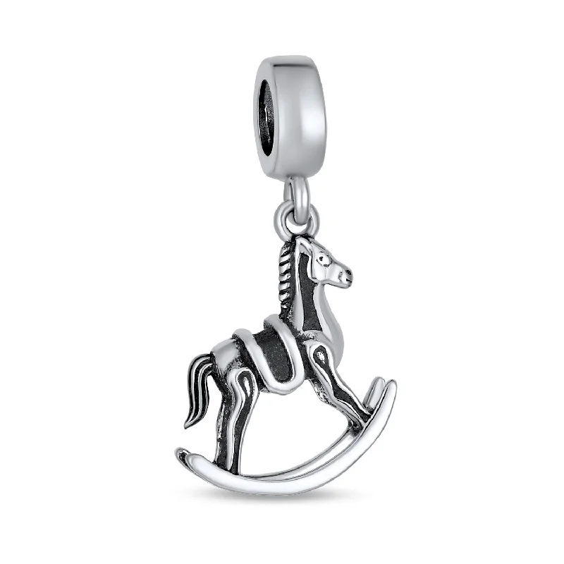 Ladies bracelets Valentine’s Day specials-New Mother Dangle Charm Bead Rocking Horse Sterling Silver for European Bracelet