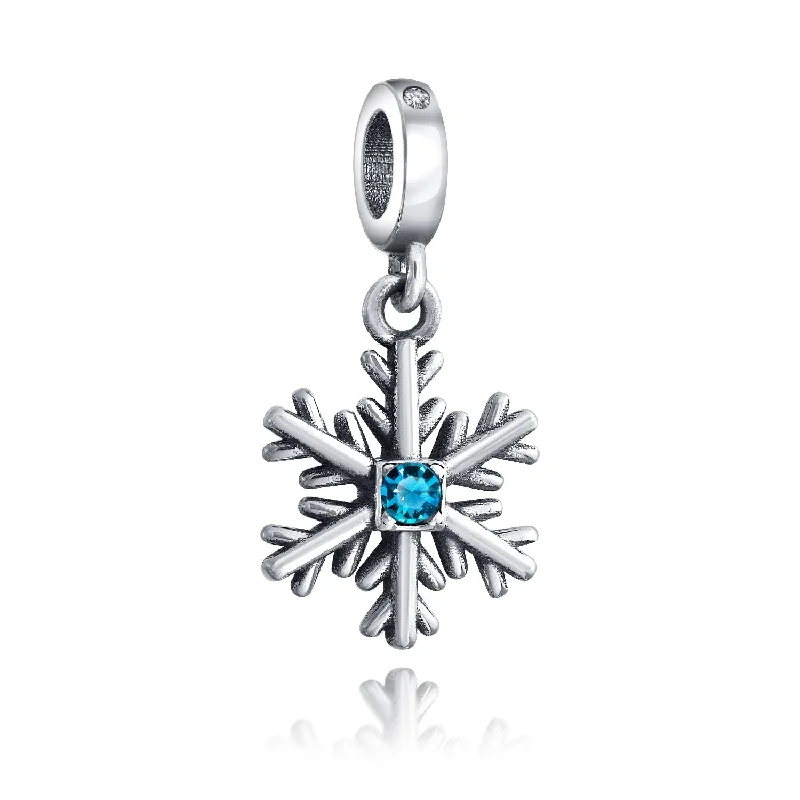 Ladies bracelets blue diamond designs-Christmas Charm Bead Ice Blue Crystal Snowflake for Winter Holiday Bracelets