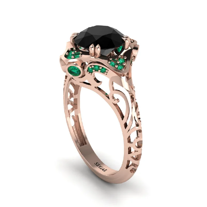 Ladies engagement rings modern appeal-Black Diamond Ornate Filigree Engagement Ring - Evie No. 23