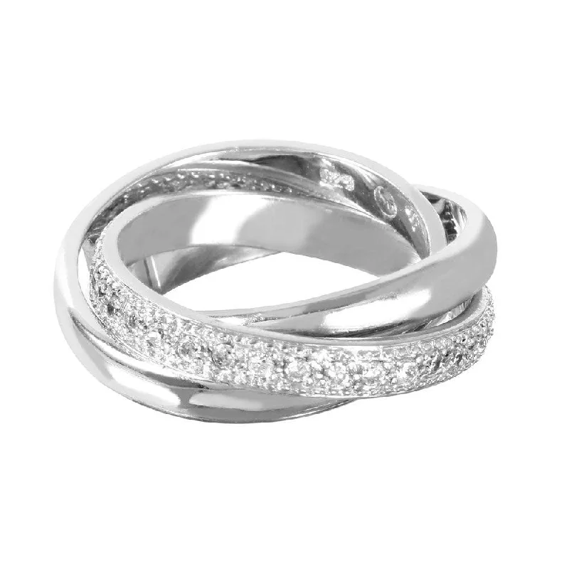 Ladies rings bold silhouette rings-Clearance-Silver 925 Rhodium Plated CZ Movable Ring - STR00127