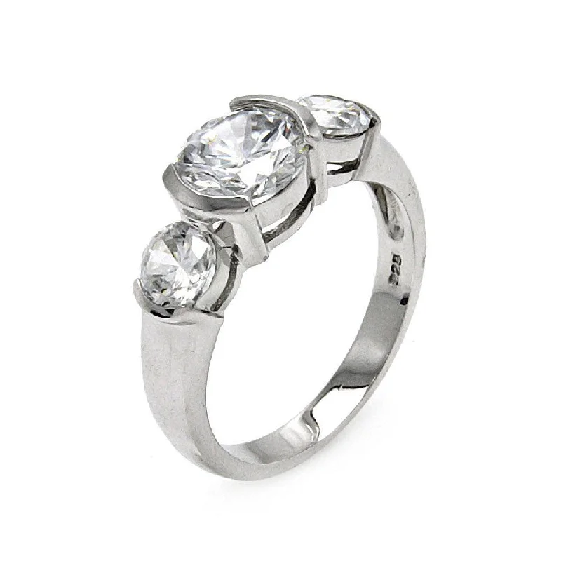 Ladies rings tight fit designs-Silver 925 Rhodium Plated CZ Past Present Future Ring - STR00214