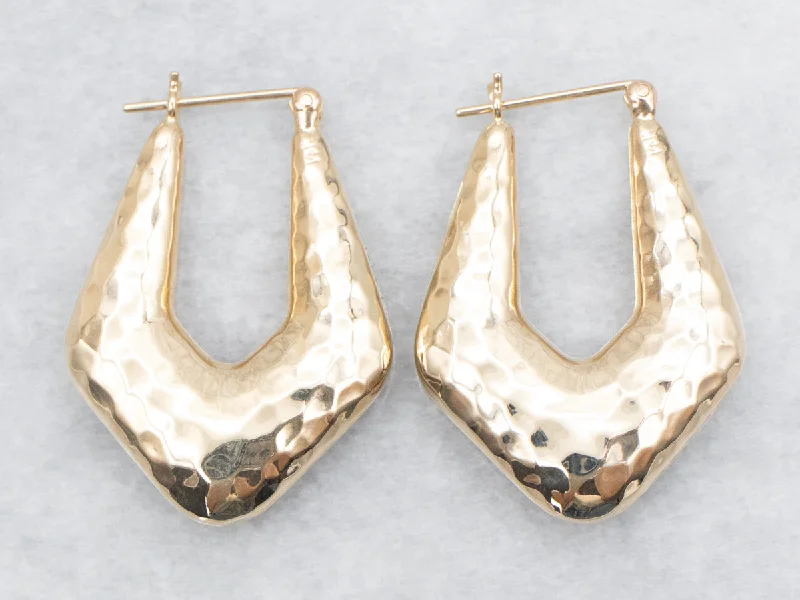 Ladies earrings classic revival designs-Puffy Gold Hammered Hoop Earrings