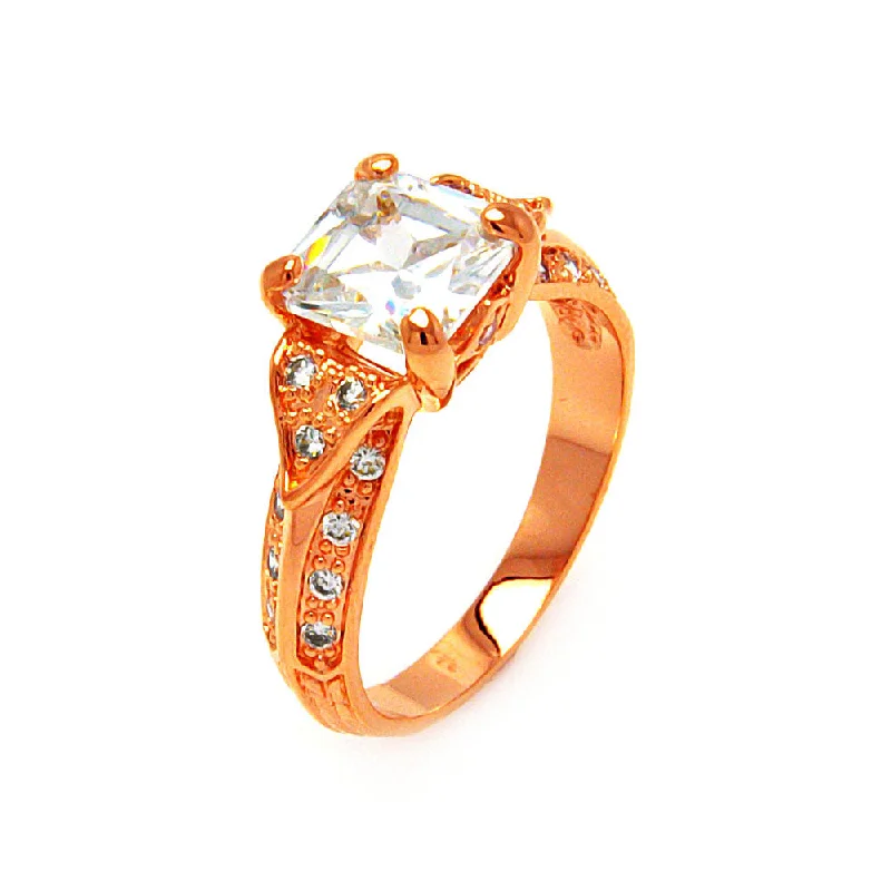 Ladies rings soft touch styles-Silver 925 Rose Gold Plated Clear Princess Cut CZ Ring - BGR00603