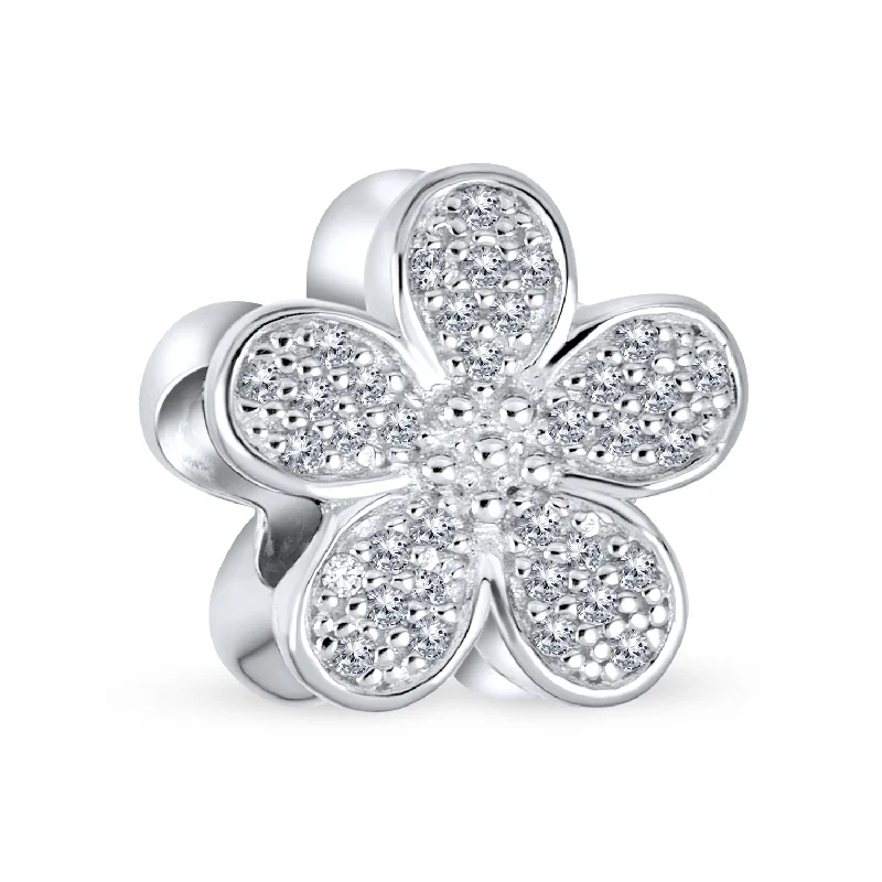 Ladies bracelets tiered gem designs-Daisy Flower Charm Bead with Sparkling CZ Pave for European Bracelet