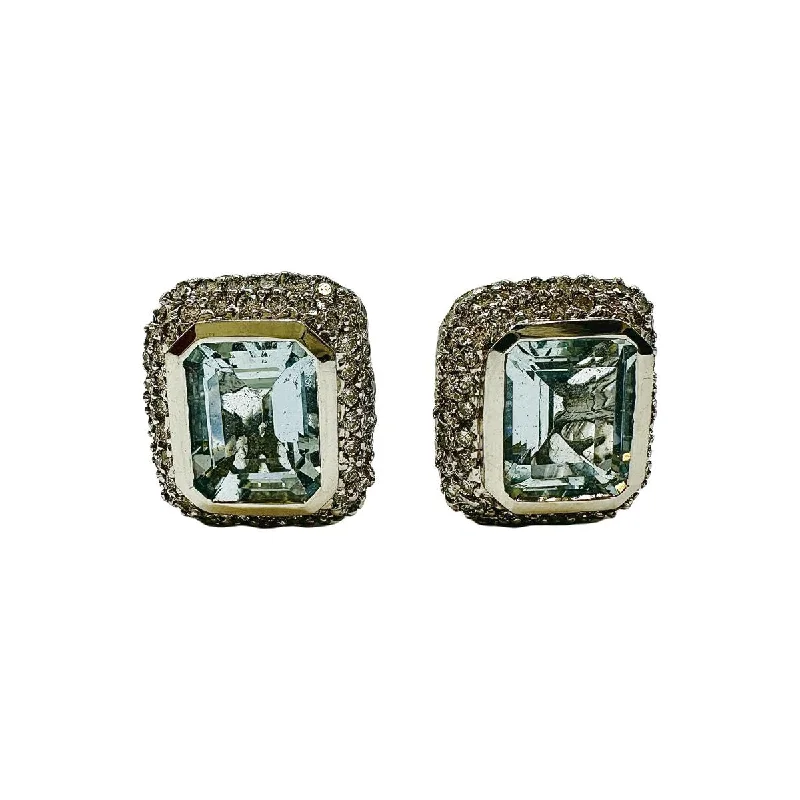 Ladies earrings office-friendly elegance-Barry Kronen 18K White Gold Earrings with Aquamarine and Diamonds