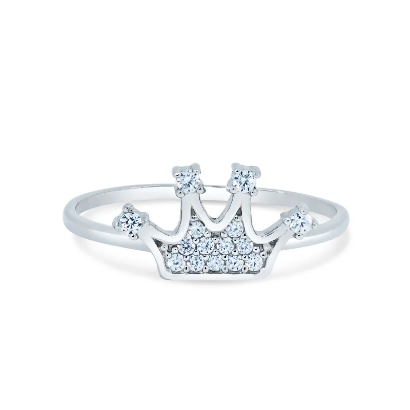 Ladies rings five-stone styles-Rhodium Plated 925 Sterling Silver Crown Design CZ Ring - GMR00373