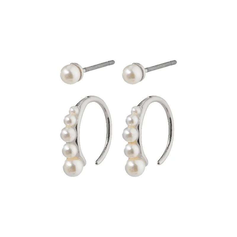 Ladies earrings quiet luxury earrings-Native Beauty Pearl Silver Plated Earring Set