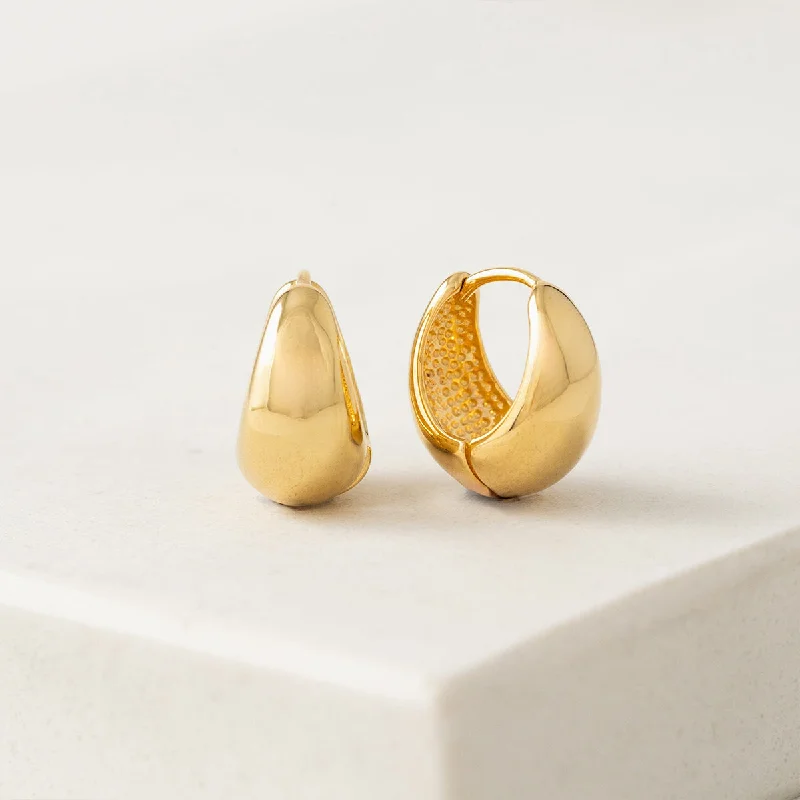 Ladies earrings minimalist gold studs-Gold Plated Oval Puff Hoop Earrings