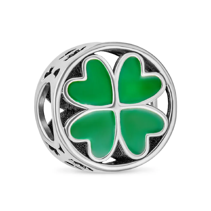 Ladies bracelets artisan cooperative designs-Good Luck Irish Shamrock Green Heart Clover Charm Bead for European Bracelet