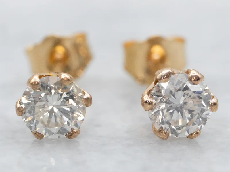 Ladies earrings rose gold finishes-Yellow Gold Diamond Stud Earrings