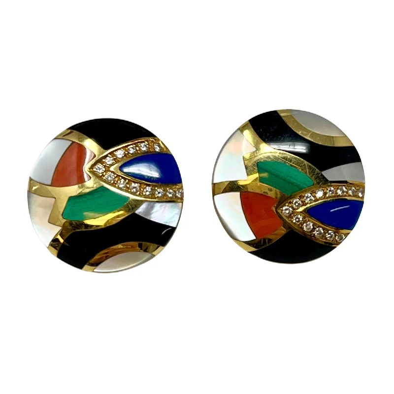 Ladies earrings moonstone glow styles-Asch Grossbardt 18K Gold Earrings with Onyx, Malachite and Lapis