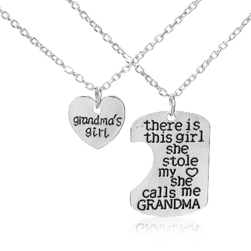 Ladies necklaces milestone marker pieces-SEXY SPARKLES 2 piece necklace inch  Grandma's Girl inch and inch There is this girl she stole my heart she calls me Grandmainch  2 Pc Jewelry Necklace