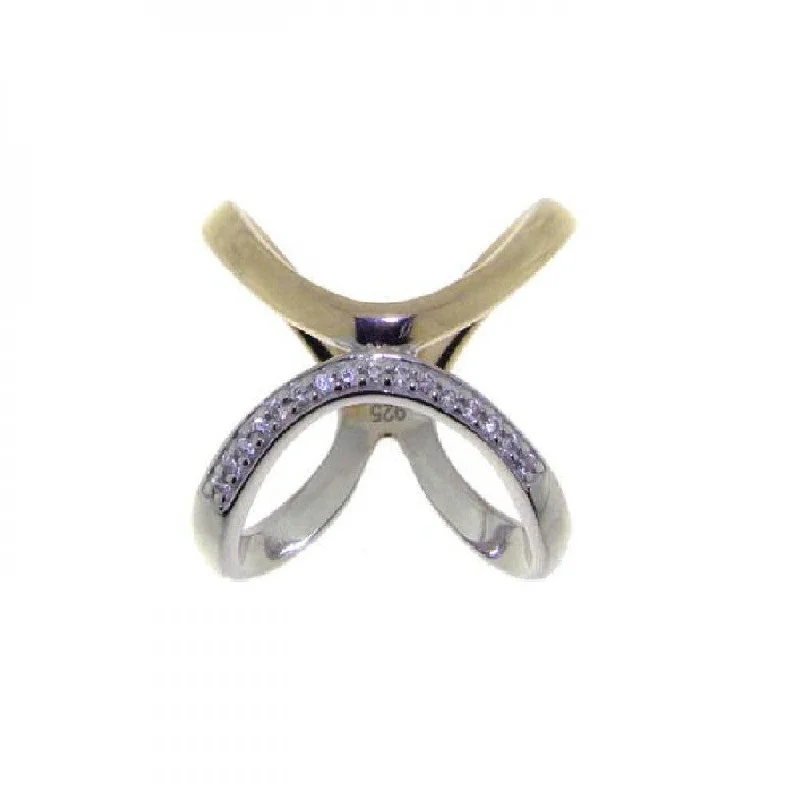 Ladies rings firm grip designs-Silver 925 Rhodium and Gold Plated CZ Open Ring - STR00582