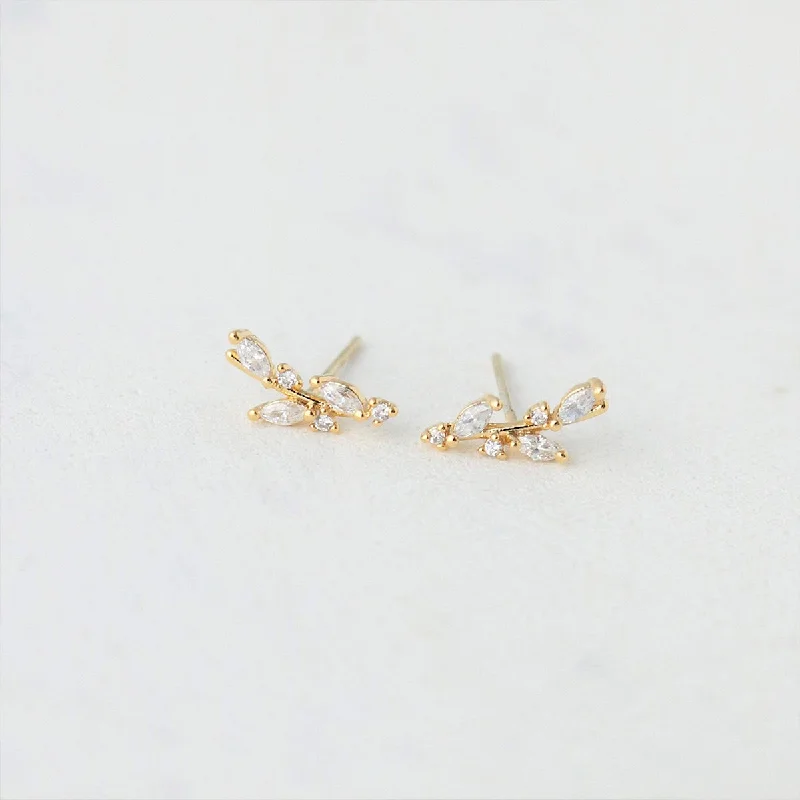 Ladies earrings Middle Eastern designs-Gold Plated Olive Climber Earrings