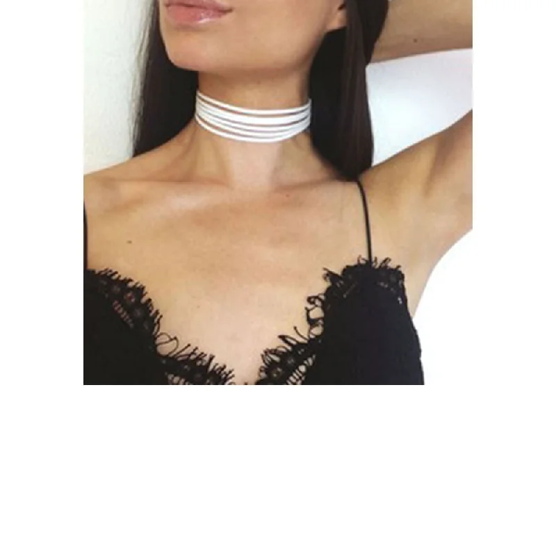 Ladies necklaces online shopping deals-Sexy Sparkles White Multilayers Velvet Choker Necklace for Women Girls Gothic Choker Bolo Tie Chokers