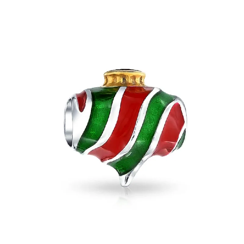 Ladies bracelets oval cut styles-Red Green Holiday Christmas Charm Bead Sterling Silver for European Bracelets