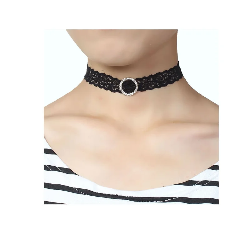 Ladies necklaces art deco elegance-Sexy Sparkles Black Lace Choker Necklace for Women Girls Gothic Choker Bolo Tie Corset Lace Chokers