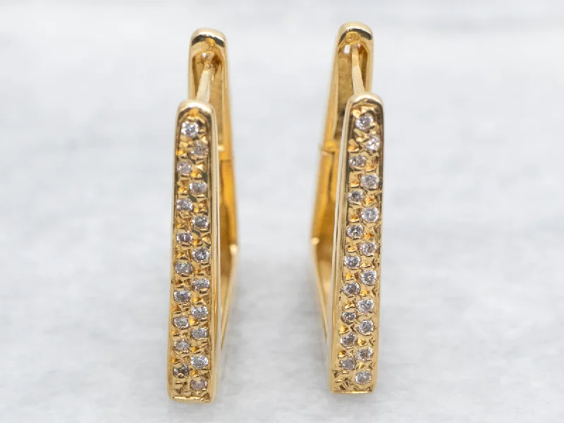 Ladies earrings heart-shaped accents-Modern Gold Diamond Hoop Earrings