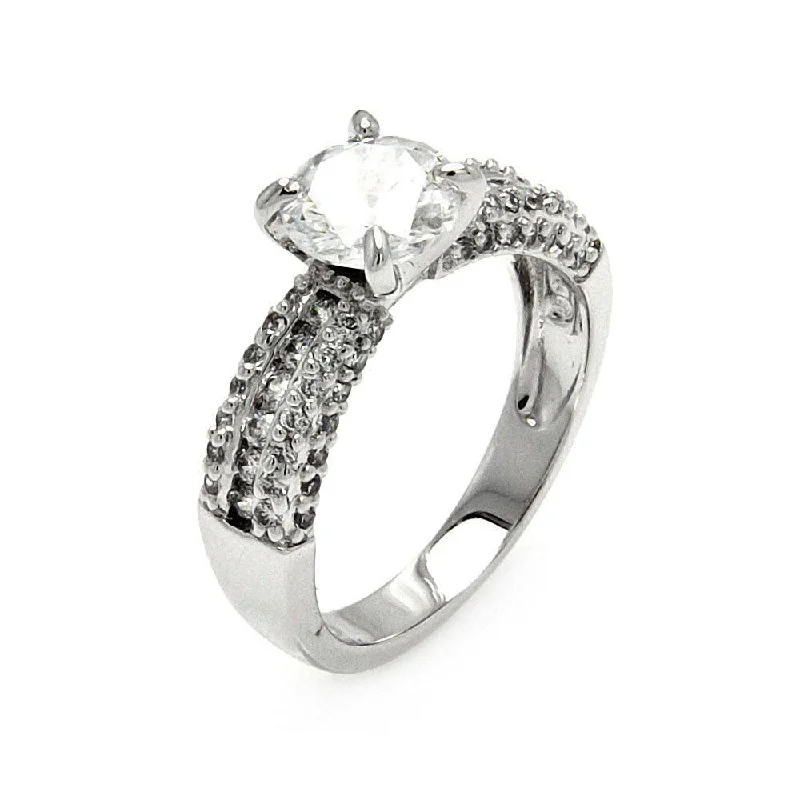 Ladies rings New Year’s Eve rings-Silver 925 Rhodium Plated Clear Round Center Channel Set CZ Bridal Ring - BGR00524