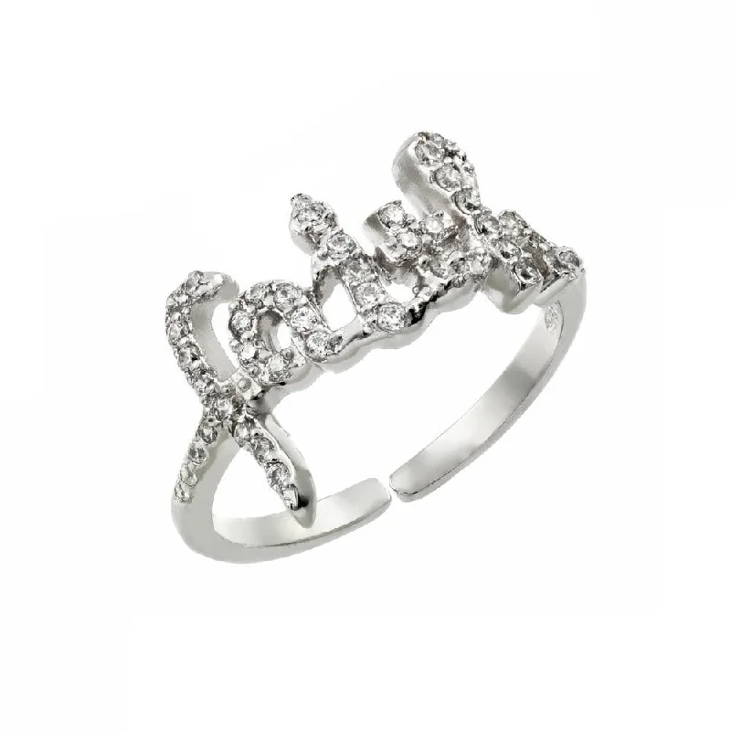 Ladies rings baguette cut styles-Silver 925 Rhodium Plated Clear CZ Faith Adjustable Ring - BGR00884