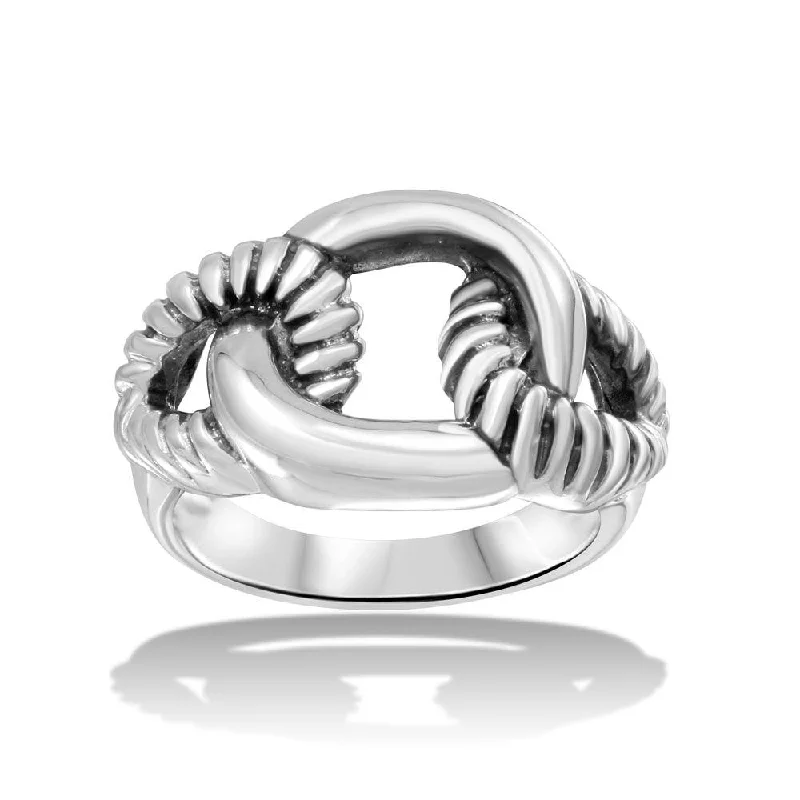 Ladies rings social media trends-High Polished 925 Sterling Silver Linked Rope Ring - CR00716