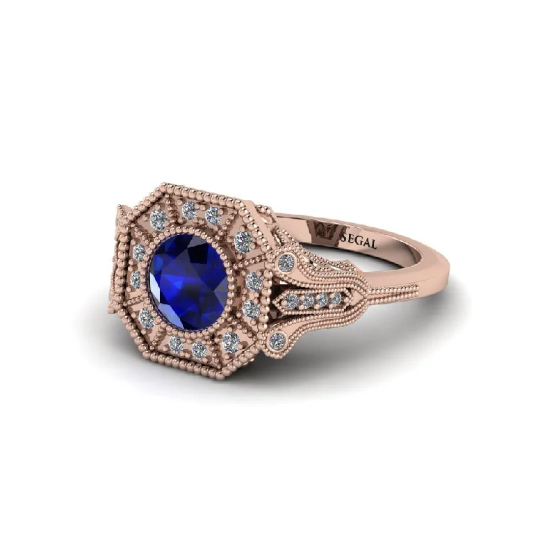 Ladies engagement rings colorful diamond cuts-Sapphire 14K Gold Art Deco Engagement Ring - Erin No. 14