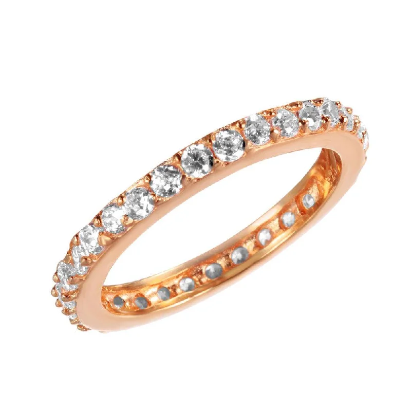 Ladies rings industrial style rings-Silver 925 Rose Gold Plated Clear CZ Stackable Eternity Ring - STR00119RGP