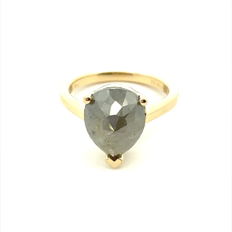 Ladies engagement rings customer reviews-14K Yellow Gold 4.70ct Pear Shaped Rose Cut Gray Diamond Solitaire Engagement Ring