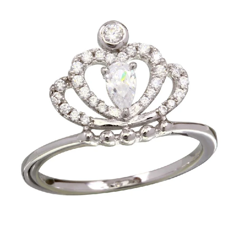 Ladies rings middle finger looks-Rhodium Plated 925 Sterling Silver Clear CZ Crown Ring - BGR01169CLR