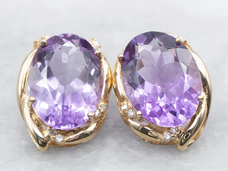 Ladies earrings affordable price range-Bold Amethyst White Topaz and Gold Stud Earrings