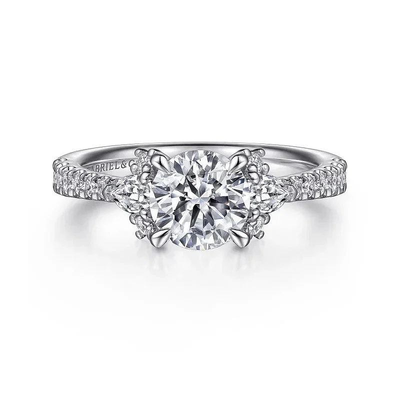 Ladies engagement rings princess diamond-Ami - 14K White Gold Round Three Stone Diamond Engagement Ring (Setting Only)