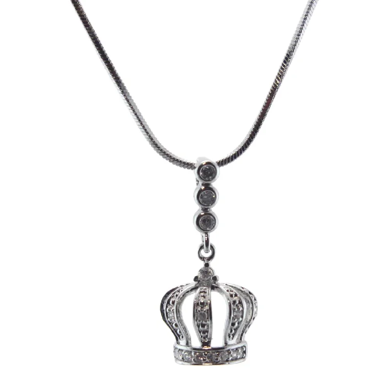 Ladies necklaces brilliant cut designs-Crown Necklace Dangle Rhodium