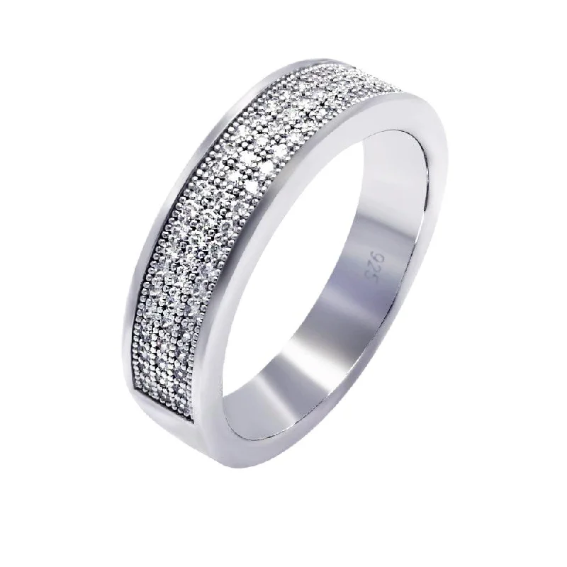 Ladies rings petite charm designs-Silver 925 Rhodium Plated Half Micro Pave CZ Ring - ACR00044