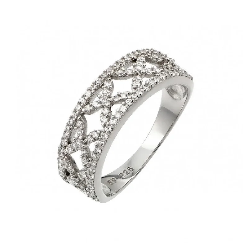 Ladies rings middle finger looks-Silver 925 Rhodium Plated Clear Pave Set CZ Open Ring - STR00955