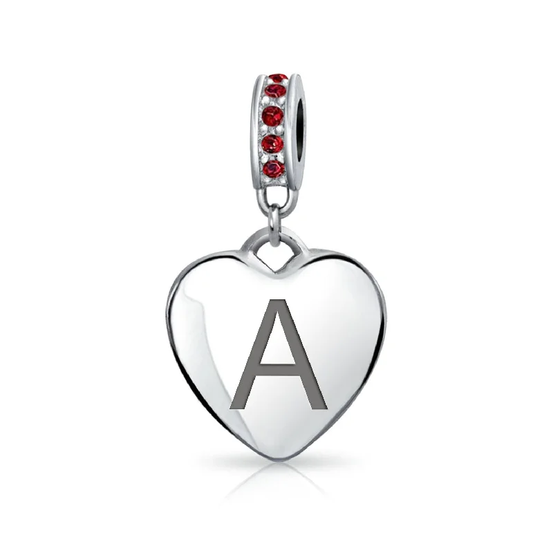 Ladies bracelets monochromatic styles-Initial Alphabet Bead Charm Dark Red Heart with Crystal Accent for Bracelets