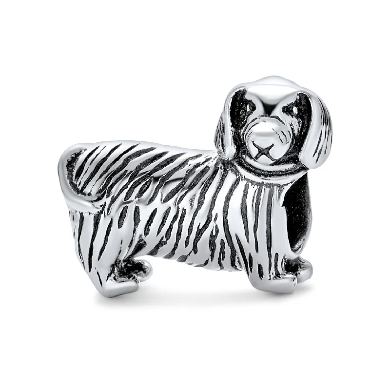 Ladies bracelets oversized bold bracelets-Oxidized Silver Dachshund Hot Dog Charm Bead European Bracelet Pet Animal Lover