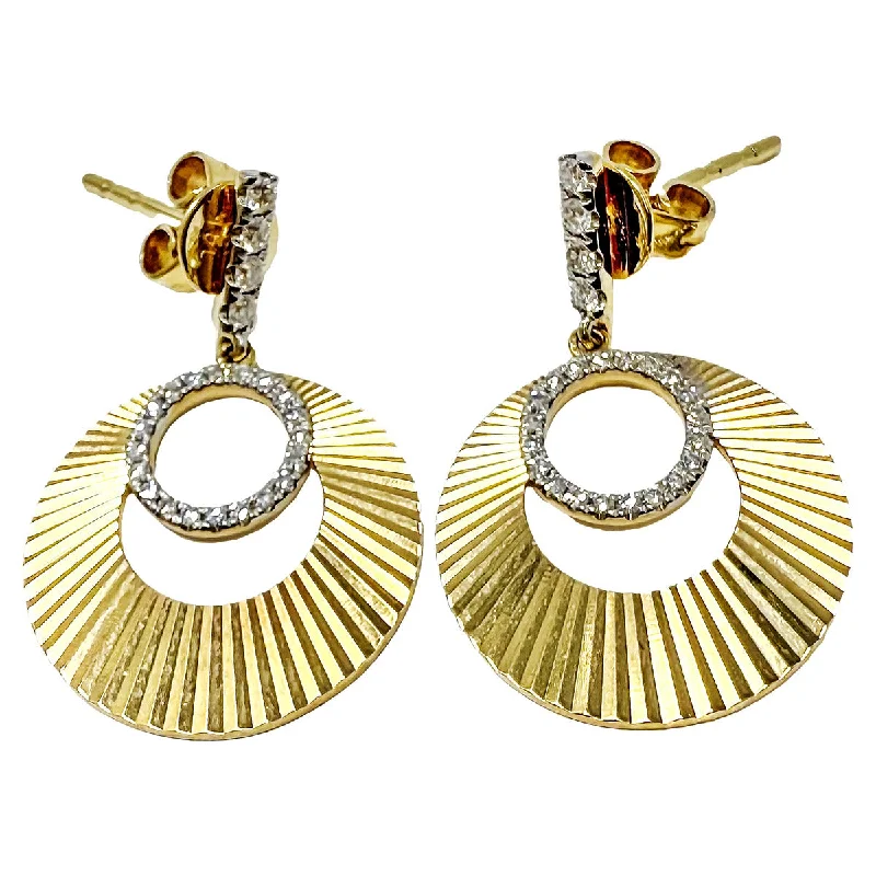 Ladies earrings abstract form earrings-14K Gold Diamond Circle Drop  Earrings