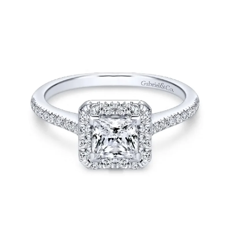 Ladies engagement rings delicate diamonds-Patience - 14K White Gold Princess Halo Diamond Engagement Ring