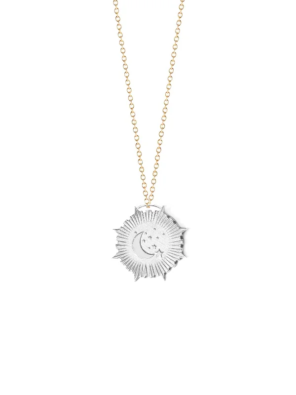 Ladies necklaces fragile beauty styles-Crescent Moon and Stars Medallion Necklace