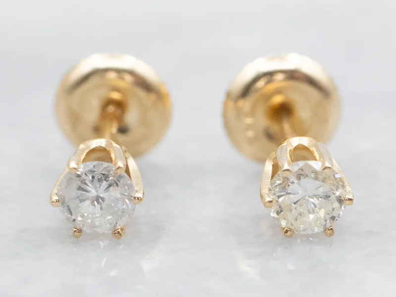 Ladies earrings high investment value-Screw-Back Diamond Gold Stud Earrings