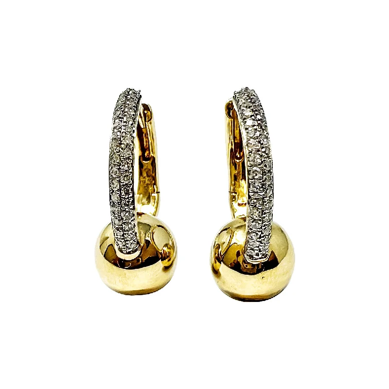 Ladies earrings bold geometric designs-14K Gold Diamond Ball Hoop Earrings