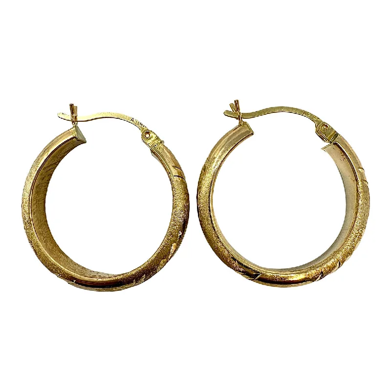 Ladies earrings bespoke jewelry picks-14K Gold Etched Hoop Earrings