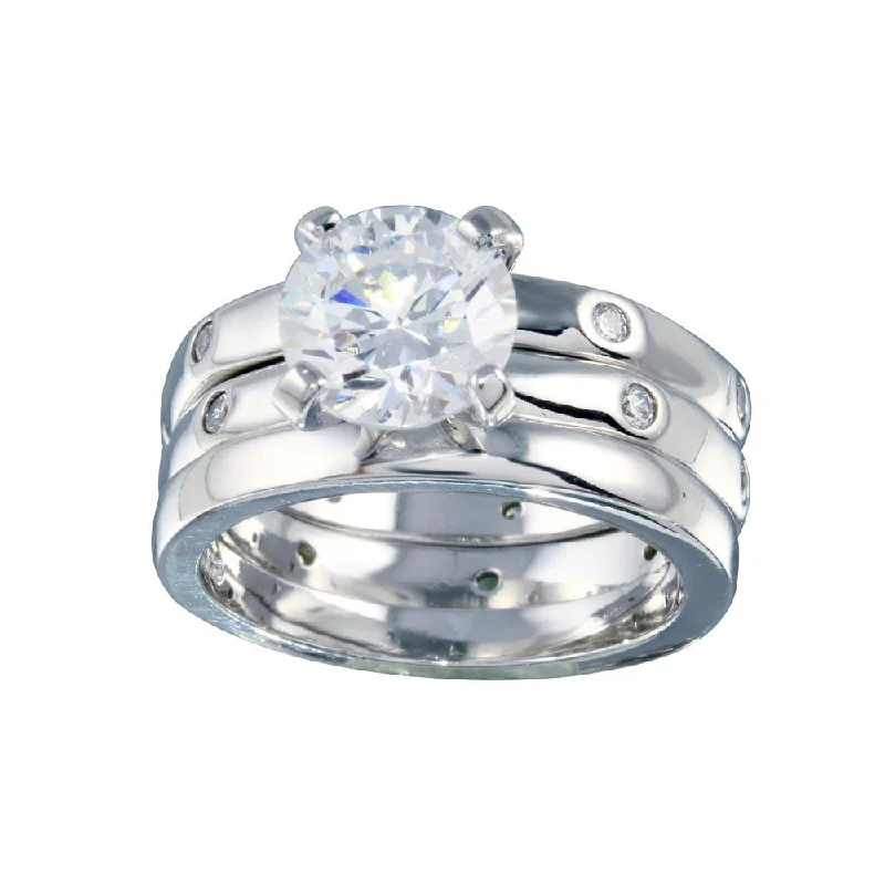 Ladies rings luxury brand picks-Rhodium Plated 925 Sterling Silver Clear CZ Bridal Ring Set - BGR00080